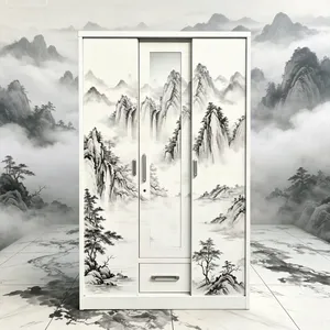 UV Printing Knock‑down Flat‑pack 3‑Door & 4‑Door Steel Wardrobe With Mirror Drawers Multi‑purpose Clothes Storage Cabinet Custom Color Export thumbnail-3