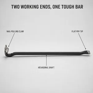 Pry Bar With Curved Claw Nail Puller And Flat Chisel End Hexagonal Shaft Black Coated For Opening Nailed Wood Crates thumbnail-4
