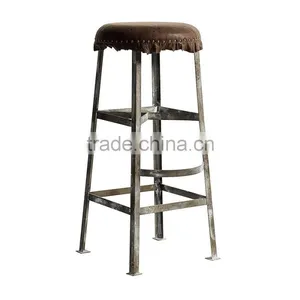 Vintage Style Bar Stool With Leather Top / Iron Leather Stool Manufacture / Cheap Metal Stool With Leather Top thumbnail-1