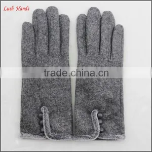 Ladies Winter Warm Grey Woolen Dress Fashion Hand Gloves With Fur and Button thumbnail-1