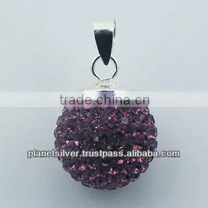 Purple Sparkling Crystals Sphere Pendant 925 Shiny Silver thumbnail-1