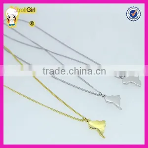 14K Gold Plated Silver Map Necklace, South America Map Pendant Necklace Wholesale thumbnail-4