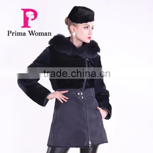 2016 New Design Medium Length Winter Women Slim Fit Woolen Coat With Belt thumbnail-2