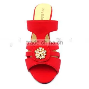 Latest High Heel PU Leather Wood Heel Office Lady Slipper With Golden Button thumbnail-3