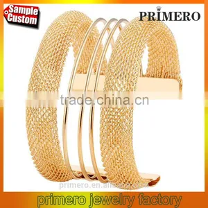 New Hight Quality Gold Wire Mesh Wide Open Cuff Bangle Punk Rock Bracelet Jewelry thumbnail-1