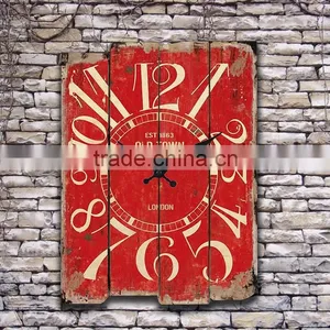 Oblong Decorative Red Color Wall Clock Made of Wood thumbnail-1