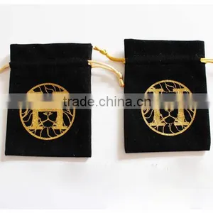 Cheap Wholesale Black Custom Velvet Drawstring Pouches With White Silk-screen Logo Printed thumbnail-6