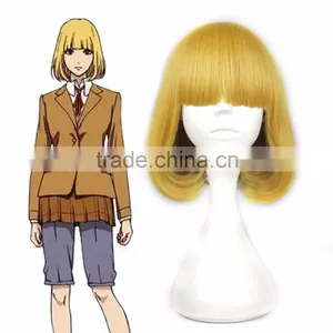 Factory WholesalePrison School Hana Midorikawa Cosplay Wig Short 35cm 14" Golden Yellow Anime Hair With Hairnets thumbnail-1