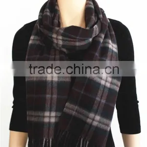 High Quality Brown Checked Wool Scarf thumbnail-1