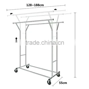 Adjustable Double Rail Rolling Garment Rack Clothing Rack Drying Rack Hanging Rack, Chrome Finish thumbnail-2