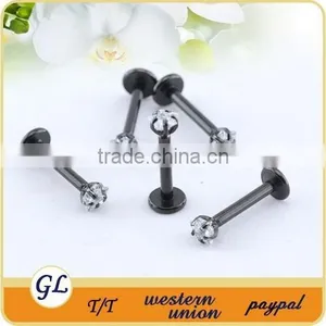 LR01005 Stainless Steel 16G Zircon Lip Labret Ring thumbnail-2