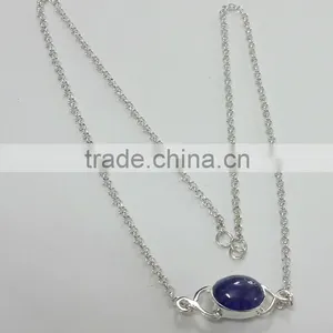 Tanzanite Oval Cabochon 925 Solid Sterling Silver Necklace, Designer Sterling Silver Gemstone Necklace, Bezel Gemstone Necklace thumbnail-1
