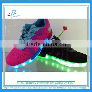 Fashionable Pink and Black Flyknit Led Light Running Shoes Light and Soft for Men and Women Kids Runners thumbnail-1