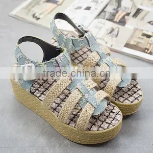 2015 New Summer Denim Middle-heel Sandals Wholesale thumbnail-2
