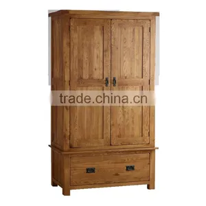 Rustic Solid Oak Wood 2 Doors Wardrobe thumbnail-1