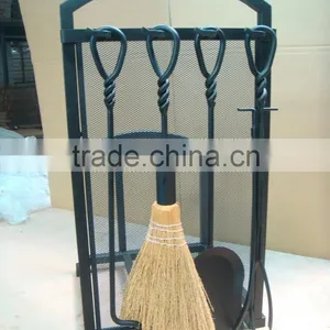 5 Piece Matte Black Hearth Center, Log Rack With Fireplace Tools thumbnail-4