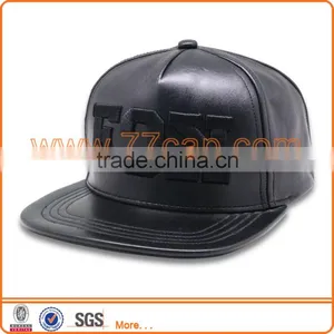 Custom Leather Material 6 Panel Unstructured Snapback Cap Cheap Flat Bill Caps for People thumbnail-1