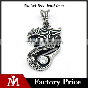 Classic Mens Silver Charm Necklace Punk Stainless Steel Dragon Pendant Casting Jewelry thumbnail-1