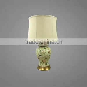 Antique Brass Metal Base And Ceramic Body Printing Birds With Fabric Lampshade Bedside Table Lamp Study Table Lamp thumbnail-1