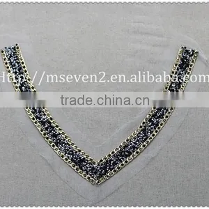 Women Fashion Gold Metal Chain Hot Fix Collar Hot Fix Black Rhinestone Necklace thumbnail-5