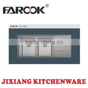JZ-346 Double Bowl Stainless Steel Sink With Drainboard thumbnail-1