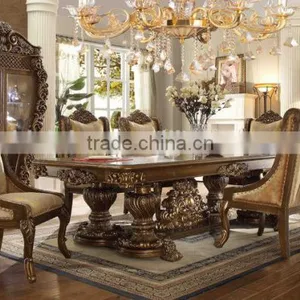 French Royal Style Solid Wood Round Dining Table Set With Upholstery Dining Chairs And Side Board Sets(MOQ=1 SET) thumbnail-4