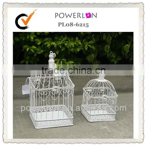Romantic Antique White Metal S/2 Bird Cage Flower Holder for Wedding thumbnail-1