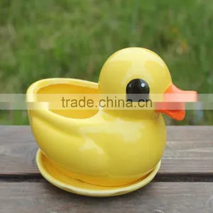 Attractive Desktop Decor Yellow Duck Shape Animal Ceramic Planter thumbnail-1