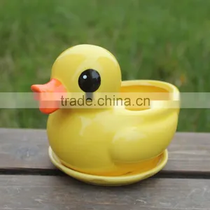 Attractive Desktop Decor Yellow Duck Shape Animal Ceramic Planter thumbnail-2
