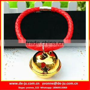 Red PU Steel Button Golden Animal Collar thumbnail-1
