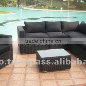 Black L-Sofa Set/Corner Sofa Set by PE Rattan/Wicker/Aluminium Frame 07Pcs thumbnail-1