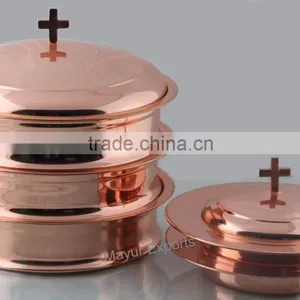 Stainless Steel Copper Plated Communion Tray and Stacking Bread Plate Set thumbnail-1