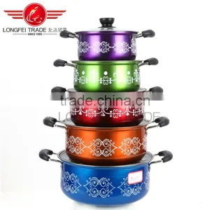 New Design 5pcs Colorized Stainless Steel Soup Pot Kitchen Cookware With Decal thumbnail-1