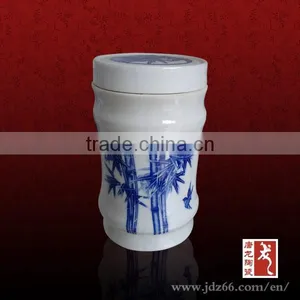 Round Style High Quality Blue and White Porcelain Bamboo Figure Ceramic Vases and Urns for Funeral thumbnail-1