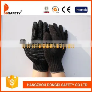 DDSAFETY Black Cotton Polyester Gloves With Black PVC Dots One Side thumbnail-1