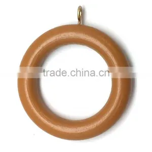 Smooth Wood Curtain Rod Ring With Screw Eye To Fit Curtain Poles Up To 35mm Diameter, Medium Brown Wood thumbnail-2