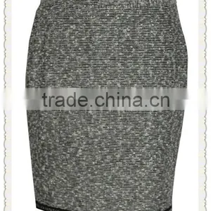 Fashion Clothing Manufacturer Yarn Dyed Tight Fitting Hem Beaded Center Back Vent Buttoned Back Girls Sexy Short Skirt thumbnail-1