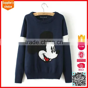 Latest Design Long Sleeves Lady Pullover Cute Animal Intarsia Sweater thumbnail-3