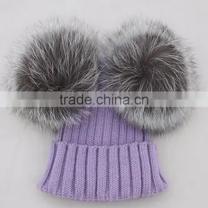 Myfur Royal Blue Man Winter Knitting Hat With Detachable Real Silver Fox Fur Balls thumbnail-3