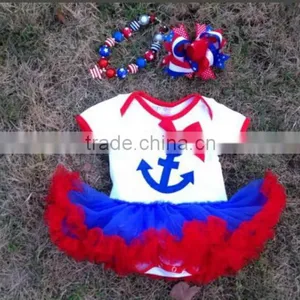 2015 Hot Sell Baby Girl July 4th Bowknot Romper With Matching Bow and Necklace thumbnail-1
