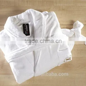 Good Quality White Unisex Velvet Velour Terry Hotel Bathrobe With Embroidered Logo thumbnail-6
