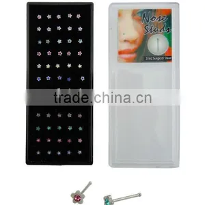 316L Surgical Steel Fishtail Autoclavable Fashion Nose Stud With Clear Gem Ball Top Nose Piercing Body Jewelry Nose Studs thumbnail-1