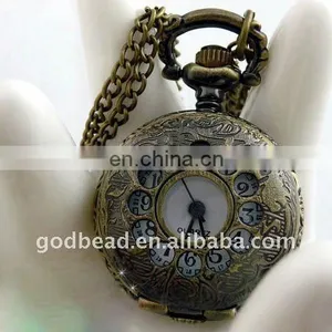 W216 Wholesale Antique Brass Bronze Pocket Watch Chain Charm Pendant Watch Necklace Nickel Free Lead Free thumbnail-1