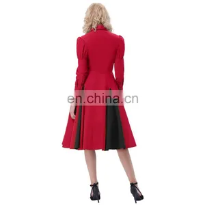 Belle Poque Victorian Style Long Sleeve Shirt Collar Contrast Color Red Retro Vintage Swing Dress BP000366-2 thumbnail-4