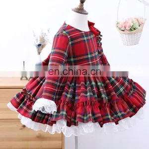 Baby Girl Autumn Winter Red Plaid Lolita Dress Vintage Spanish Ball Princess Kids Christmas Birthday Ball Gown Dress thumbnail-3