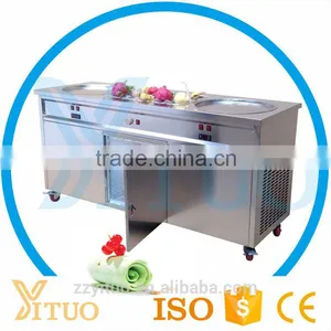 Free Ship to Mumbai, India / Large Capacity Double Pan Fried Ice Cream Roll Machine Made in China for Sale thumbnail-1
