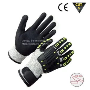 Cut Resistant Level 5 Protection Sandy Nitrile Palm Coated TPR Mechanic Impact Gloves thumbnail-4