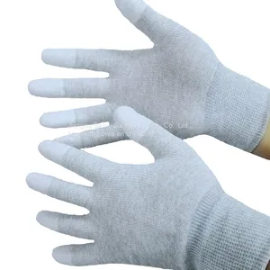 Gray Elastic Knitted Cuffs Polyurethane Palm Dipped Coating Top Fit Gloves White PU Assembly Safety Work Hand Gloves thumbnail-1
