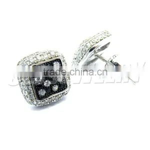 White&black Stone/cz With Rhodium Pave Indian Earring thumbnail-2