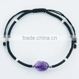 Free Shape Amethyst & Faceted Silver Beads Macrame Bracelet thumbnail-1
